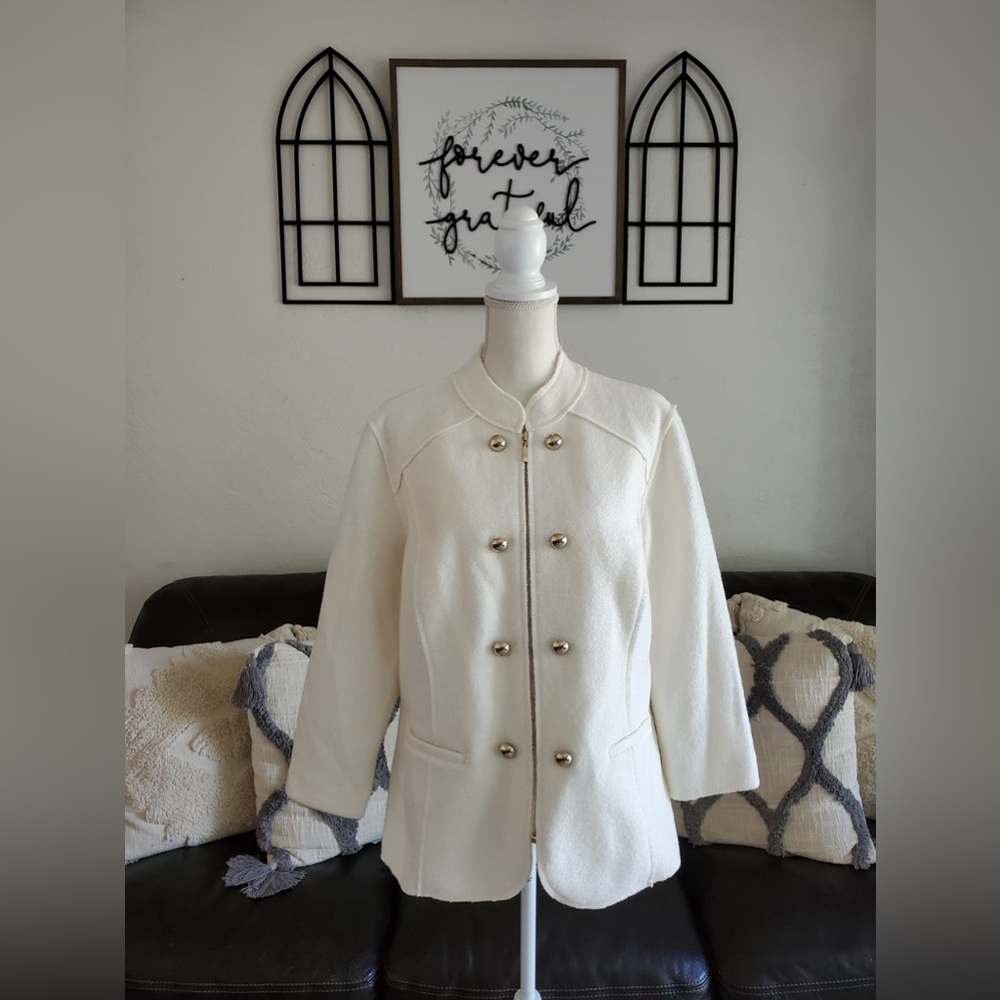 Chico’s Boiled Wool Military Jacket Women’s Size 3 Classic Boho Chic Luxury - Picture 5 of 13